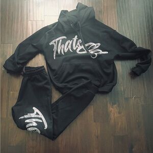 Black Hoodie and Joggers Set with Silver Graphic
